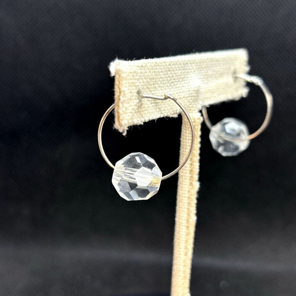Sterling SIlver 925 Crystal Circle Earrings Hinged Posts Size 0.75'' Diameter - Picture 3 of 8